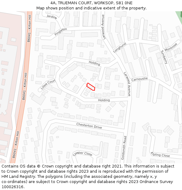 4A, TRUEMAN COURT, WORKSOP, S81 0NE: Location map and indicative extent of plot