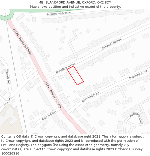 4B, BLANDFORD AVENUE, OXFORD, OX2 8DY: Location map and indicative extent of plot