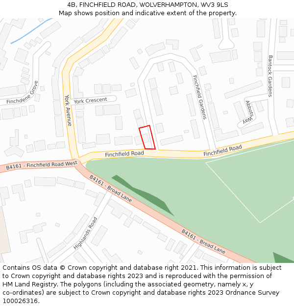 4B, FINCHFIELD ROAD, WOLVERHAMPTON, WV3 9LS: Location map and indicative extent of plot