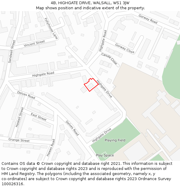 4B, HIGHGATE DRIVE, WALSALL, WS1 3JW: Location map and indicative extent of plot