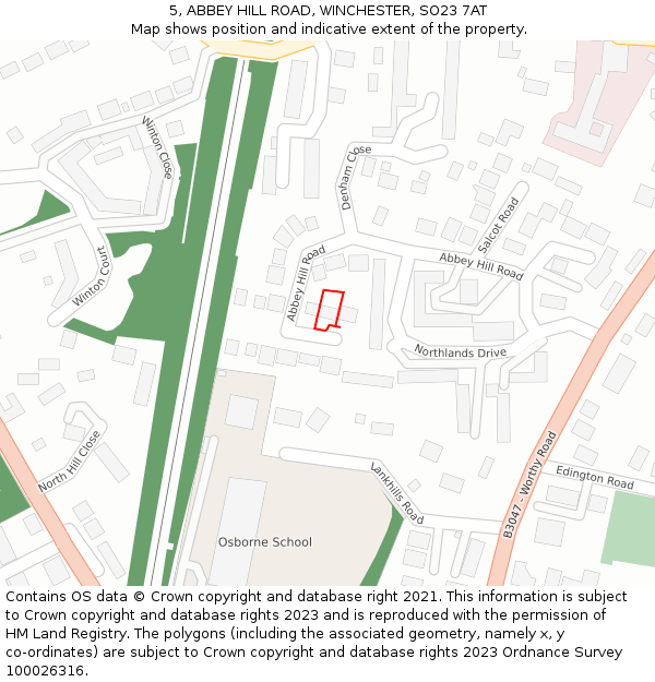 5, ABBEY HILL ROAD, WINCHESTER, SO23 7AT: Location map and indicative extent of plot