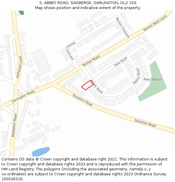 5, ABBEY ROAD, SADBERGE, DARLINGTON, DL2 1SS: Location map and indicative extent of plot