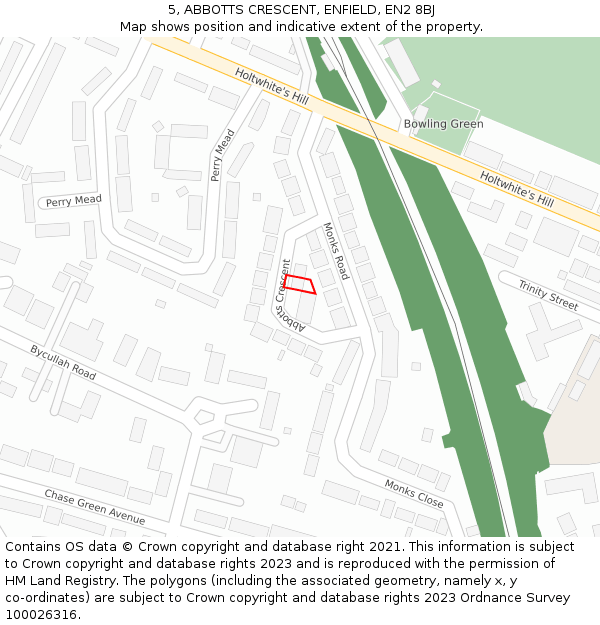 5, ABBOTTS CRESCENT, ENFIELD, EN2 8BJ: Location map and indicative extent of plot