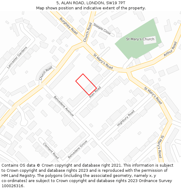 5, ALAN ROAD, LONDON, SW19 7PT: Location map and indicative extent of plot
