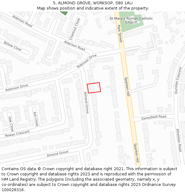 5, ALMOND GROVE, WORKSOP, S80 1AU: Location map and indicative extent of plot