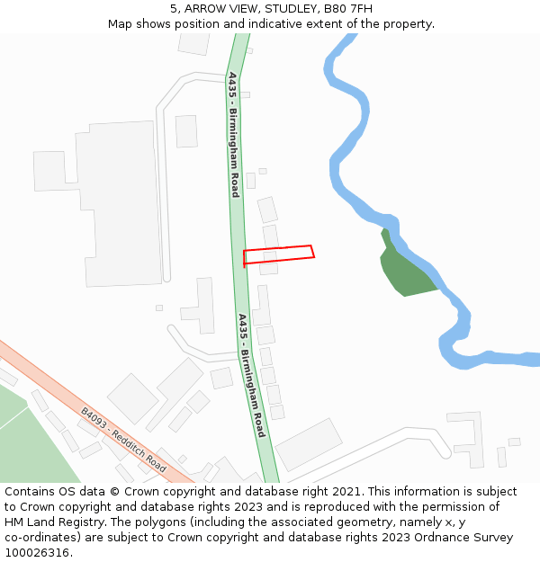 5, ARROW VIEW, STUDLEY, B80 7FH: Location map and indicative extent of plot