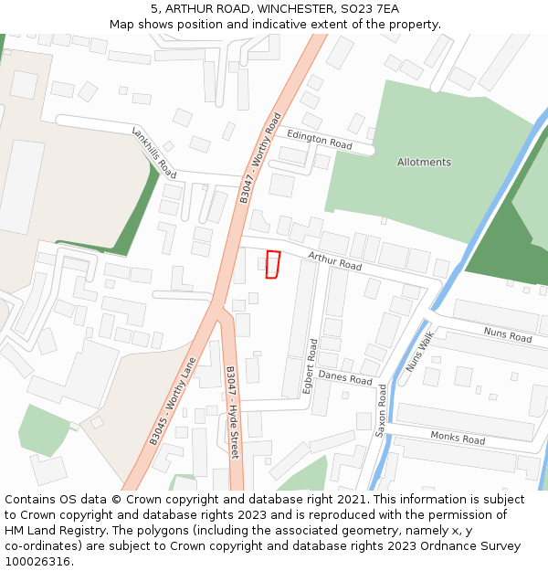 5, ARTHUR ROAD, WINCHESTER, SO23 7EA: Location map and indicative extent of plot