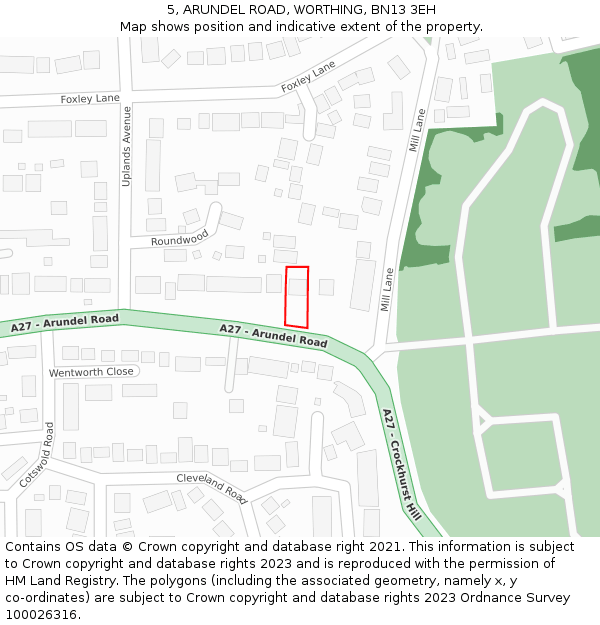 5, ARUNDEL ROAD, WORTHING, BN13 3EH: Location map and indicative extent of plot