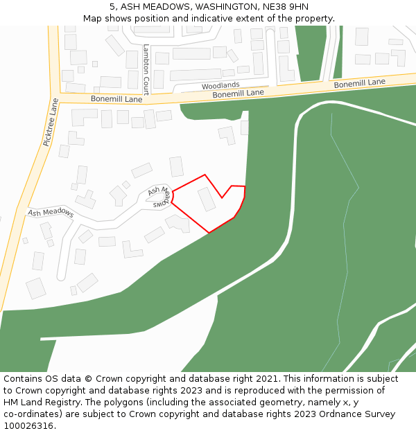 5, ASH MEADOWS, WASHINGTON, NE38 9HN: Location map and indicative extent of plot