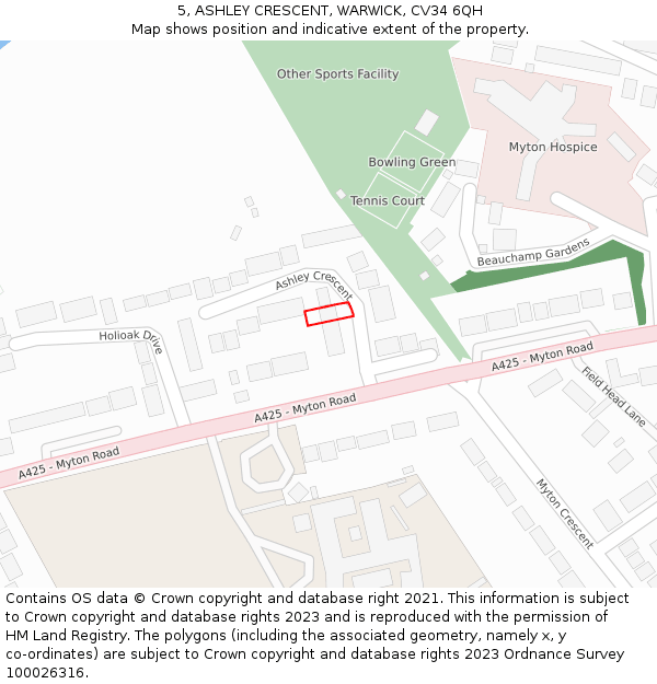 5, ASHLEY CRESCENT, WARWICK, CV34 6QH: Location map and indicative extent of plot