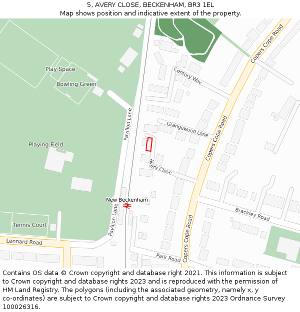 5, AVERY CLOSE, BECKENHAM, BR3 1EL: Location map and indicative extent of plot