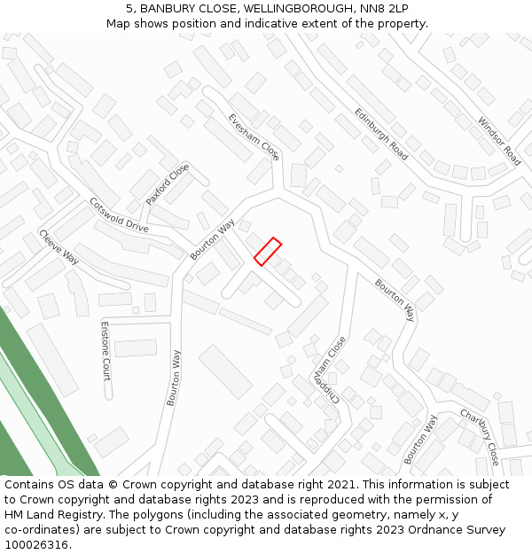 5, BANBURY CLOSE, WELLINGBOROUGH, NN8 2LP: Location map and indicative extent of plot