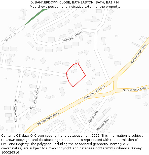 5, BANNERDOWN CLOSE, BATHEASTON, BATH, BA1 7JN: Location map and indicative extent of plot