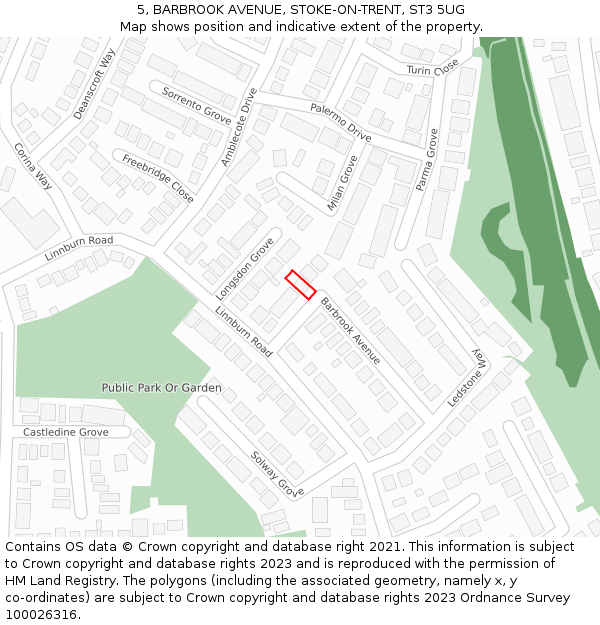 5, BARBROOK AVENUE, STOKE-ON-TRENT, ST3 5UG: Location map and indicative extent of plot