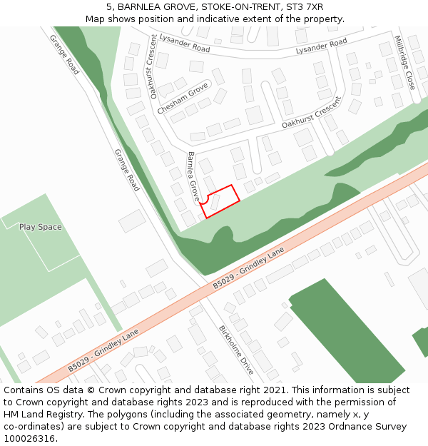 5, BARNLEA GROVE, STOKE-ON-TRENT, ST3 7XR: Location map and indicative extent of plot