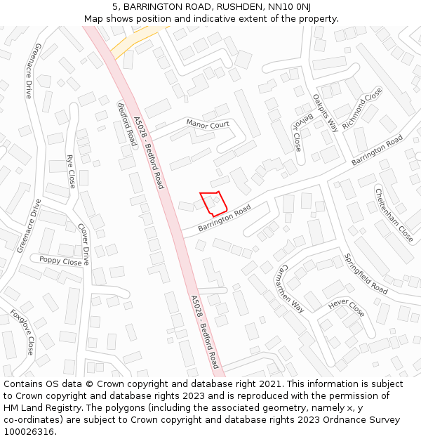 5, BARRINGTON ROAD, RUSHDEN, NN10 0NJ: Location map and indicative extent of plot