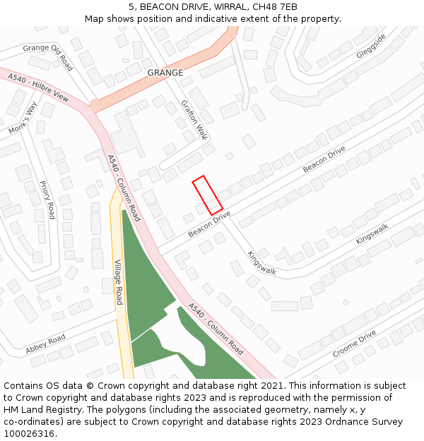 5, BEACON DRIVE, WIRRAL, CH48 7EB: Location map and indicative extent of plot