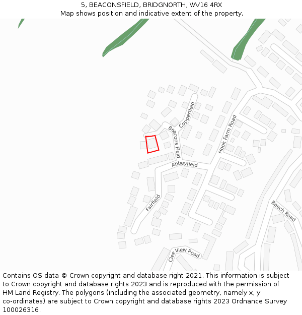 5, BEACONSFIELD, BRIDGNORTH, WV16 4RX: Location map and indicative extent of plot