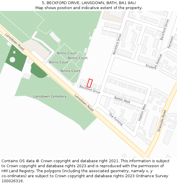 5, BECKFORD DRIVE, LANSDOWN, BATH, BA1 9AU: Location map and indicative extent of plot