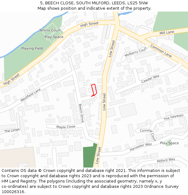 5, BEECH CLOSE, SOUTH MILFORD, LEEDS, LS25 5NW: Location map and indicative extent of plot