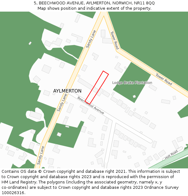 5, BEECHWOOD AVENUE, AYLMERTON, NORWICH, NR11 8QQ: Location map and indicative extent of plot