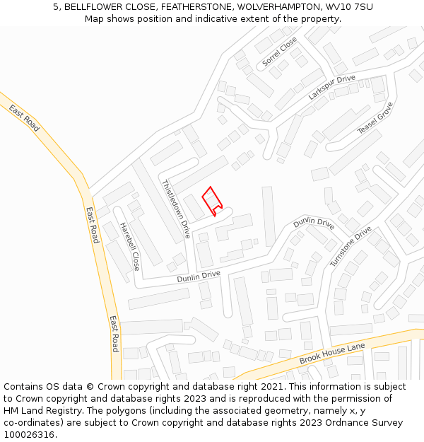 5, BELLFLOWER CLOSE, FEATHERSTONE, WOLVERHAMPTON, WV10 7SU: Location map and indicative extent of plot