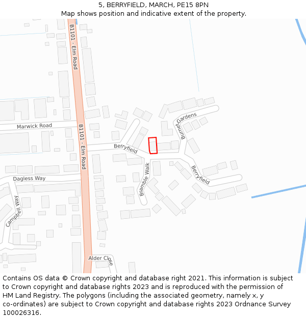 5, BERRYFIELD, MARCH, PE15 8PN: Location map and indicative extent of plot