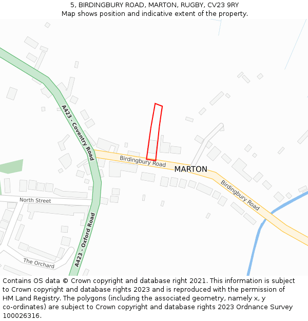 5, BIRDINGBURY ROAD, MARTON, RUGBY, CV23 9RY: Location map and indicative extent of plot