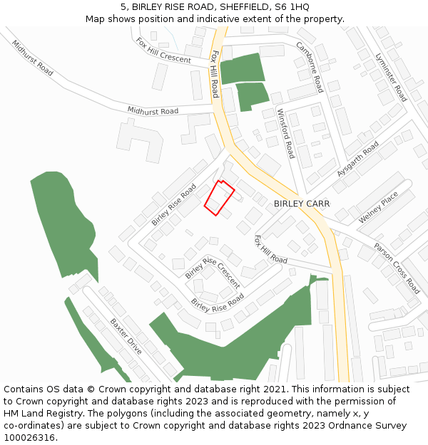 5, BIRLEY RISE ROAD, SHEFFIELD, S6 1HQ: Location map and indicative extent of plot