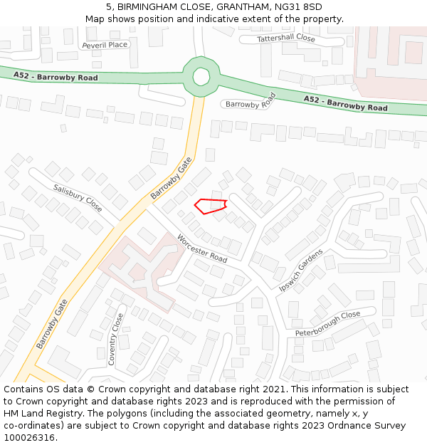 5, BIRMINGHAM CLOSE, GRANTHAM, NG31 8SD: Location map and indicative extent of plot