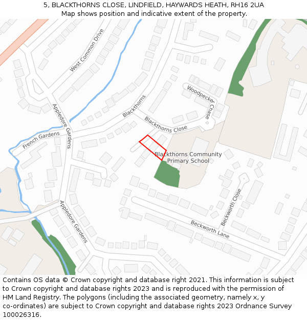 5, BLACKTHORNS CLOSE, LINDFIELD, HAYWARDS HEATH, RH16 2UA: Location map and indicative extent of plot