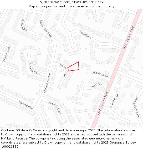 5, BLEDLOW CLOSE, NEWBURY, RG14 6RX: Location map and indicative extent of plot