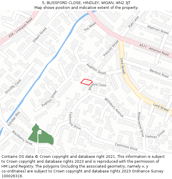 5, BLISSFORD CLOSE, HINDLEY, WIGAN, WN2 3JT: Location map and indicative extent of plot