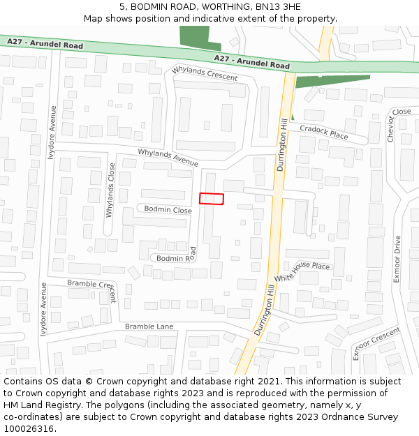 5, BODMIN ROAD, WORTHING, BN13 3HE: Location map and indicative extent of plot