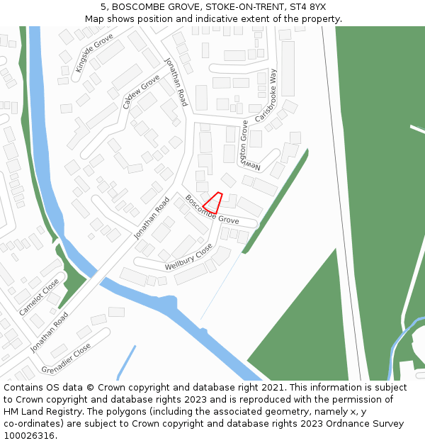 5, BOSCOMBE GROVE, STOKE-ON-TRENT, ST4 8YX: Location map and indicative extent of plot