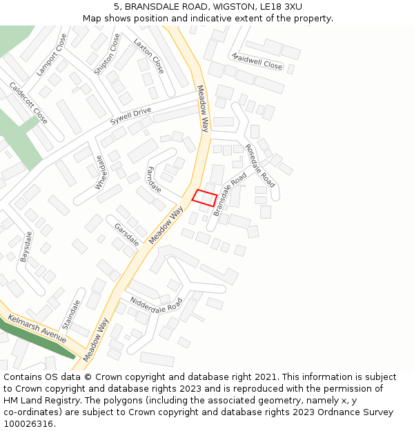 5, BRANSDALE ROAD, WIGSTON, LE18 3XU: Location map and indicative extent of plot