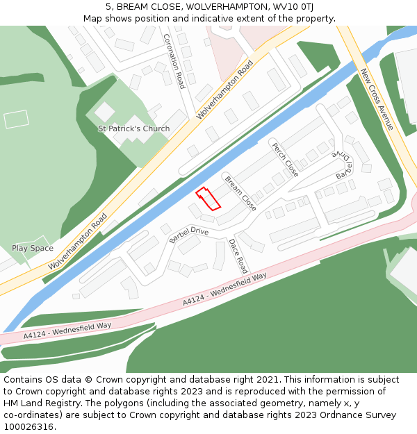 5, BREAM CLOSE, WOLVERHAMPTON, WV10 0TJ: Location map and indicative extent of plot