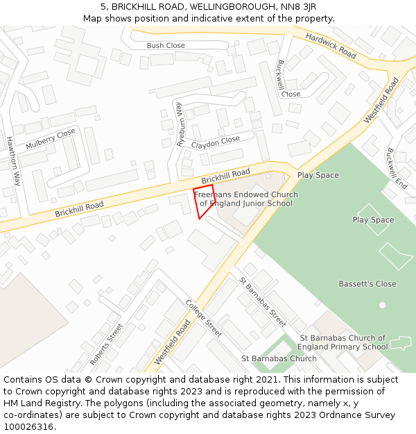 5, BRICKHILL ROAD, WELLINGBOROUGH, NN8 3JR: Location map and indicative extent of plot