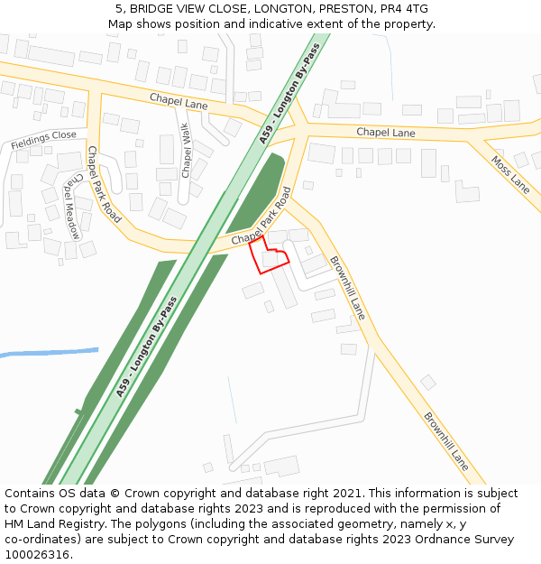 5, BRIDGE VIEW CLOSE, LONGTON, PRESTON, PR4 4TG: Location map and indicative extent of plot