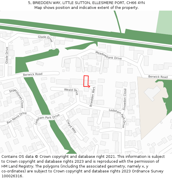 5, BRIEDDEN WAY, LITTLE SUTTON, ELLESMERE PORT, CH66 4YN: Location map and indicative extent of plot