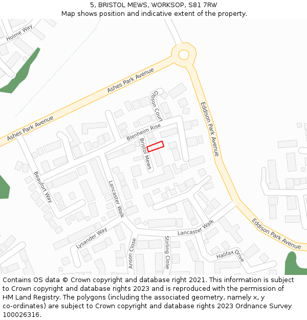 5, BRISTOL MEWS, WORKSOP, S81 7RW: Location map and indicative extent of plot