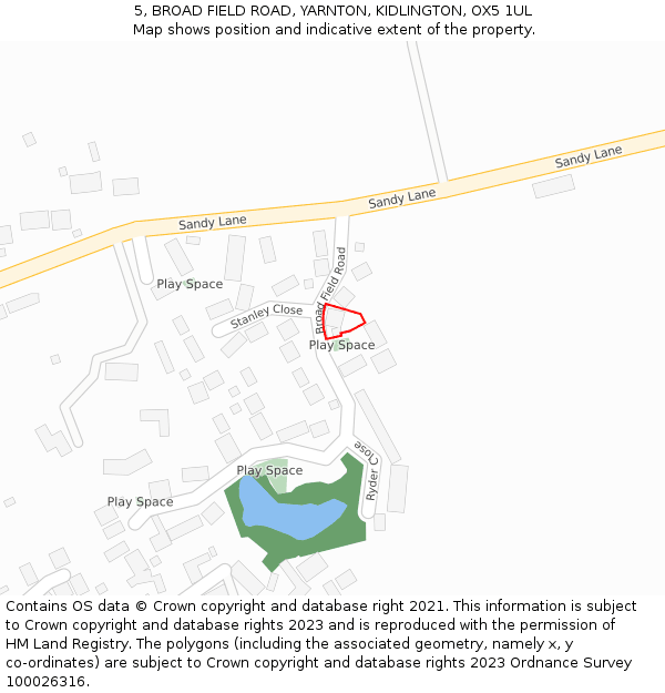 5, BROAD FIELD ROAD, YARNTON, KIDLINGTON, OX5 1UL: Location map and indicative extent of plot