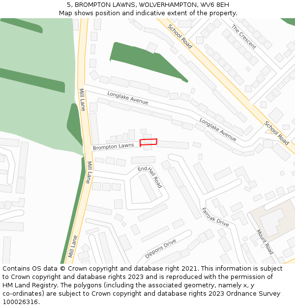 5, BROMPTON LAWNS, WOLVERHAMPTON, WV6 8EH: Location map and indicative extent of plot