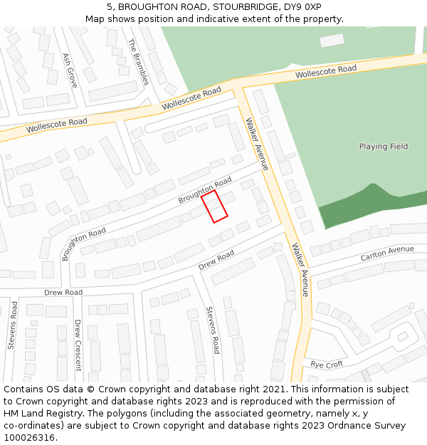 5, BROUGHTON ROAD, STOURBRIDGE, DY9 0XP: Location map and indicative extent of plot