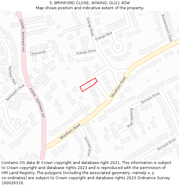 5, BRYNFORD CLOSE, WOKING, GU21 4DW: Location map and indicative extent of plot