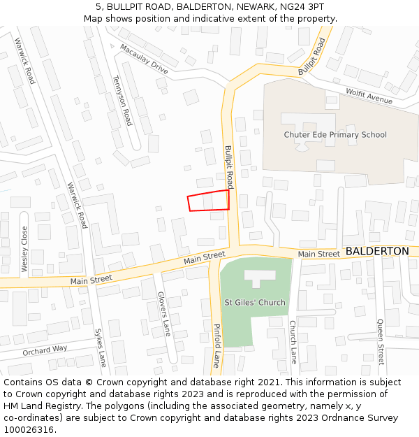 5, BULLPIT ROAD, BALDERTON, NEWARK, NG24 3PT: Location map and indicative extent of plot