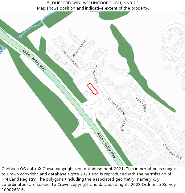 5, BURFORD WAY, WELLINGBOROUGH, NN8 2JF: Location map and indicative extent of plot