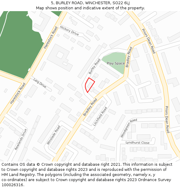 5, BURLEY ROAD, WINCHESTER, SO22 6LJ: Location map and indicative extent of plot