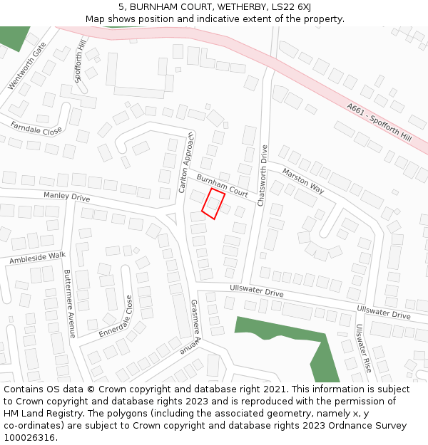 5, BURNHAM COURT, WETHERBY, LS22 6XJ: Location map and indicative extent of plot