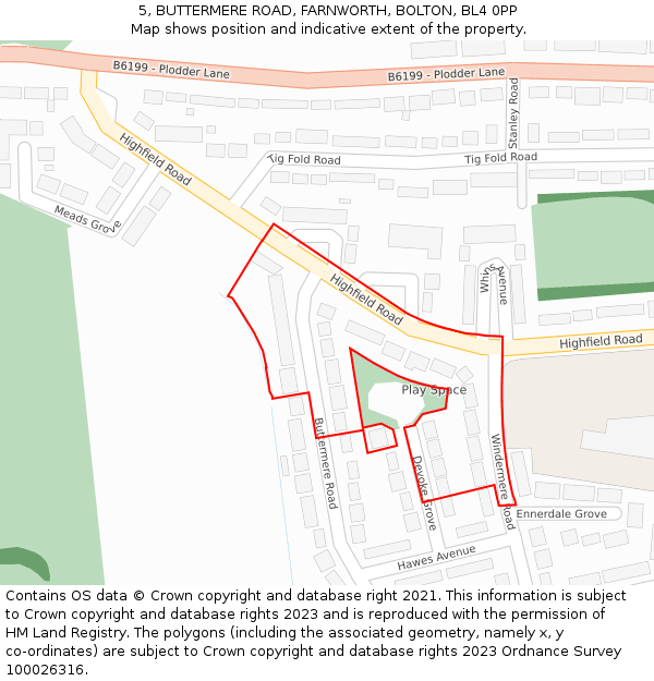 5, BUTTERMERE ROAD, FARNWORTH, BOLTON, BL4 0PP: Location map and indicative extent of plot